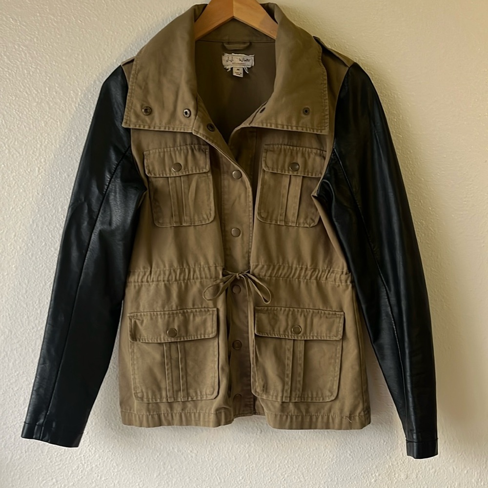 J.J. Basics Winter Faux Leather and Canvas Utility Jacket Coat M
